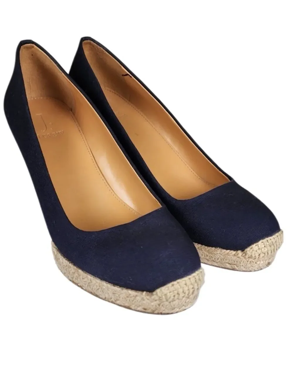 J. Crew J by Crew Navy Blue Canvas Espadrille Wedge Sandals, Size 9